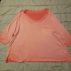 Cable & Gauge Womens Pink Salmon 3/4 Sleeve Boxy Blouse 2x